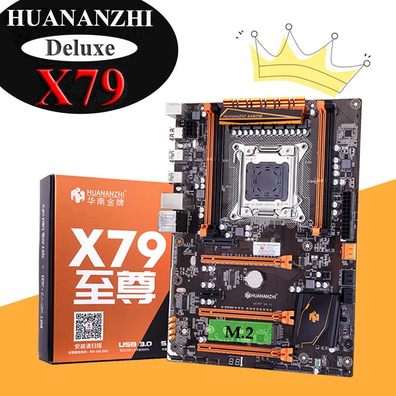 Скидка HUANANZHI Deluxe X79 материнская плата с M.2 слотом 4 DIMM 3* PCI-E x16 слотами 2 порта SATA3.0 поддержка 4*16G память 1866 МГц