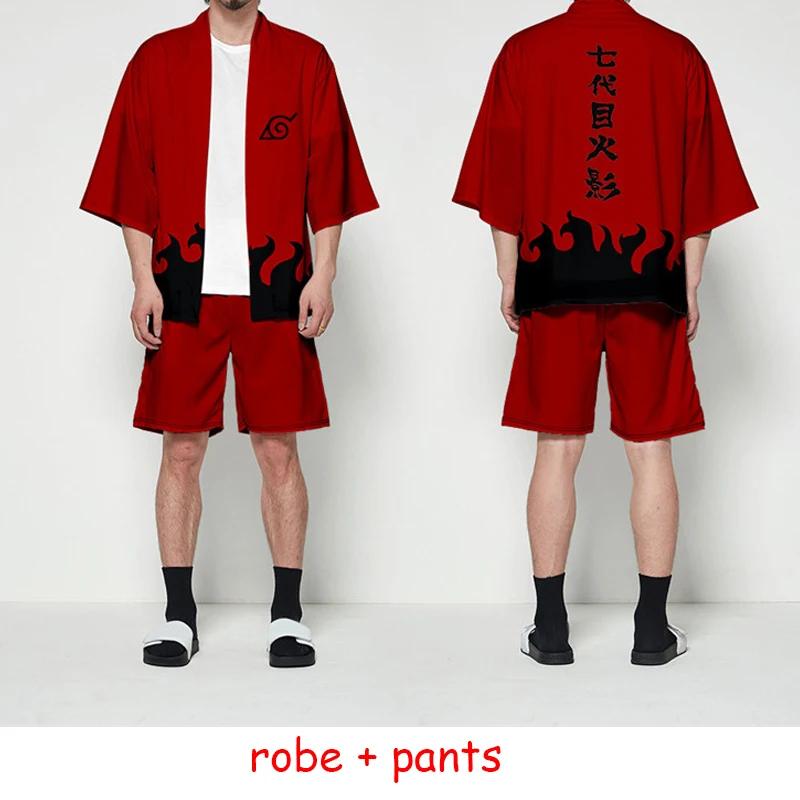 robe pants Аниме Наруто халат костюм пальто Uzumaki Akatsuki одежда Харуно Сакура костюм для мужчин и женщин халат комплект Плащ короткий рукав Верхняя одежда - Цвет: robe pants