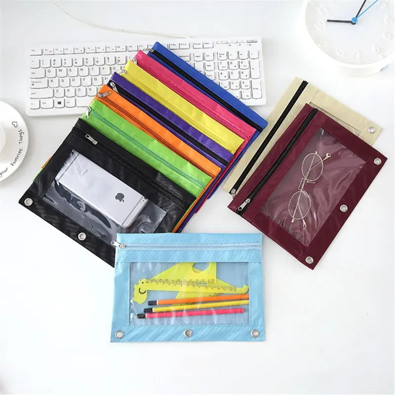 

Binder Pencil Pouch with Zipper Pulls, Pencil Case with Rivet Enforced 3 Ring