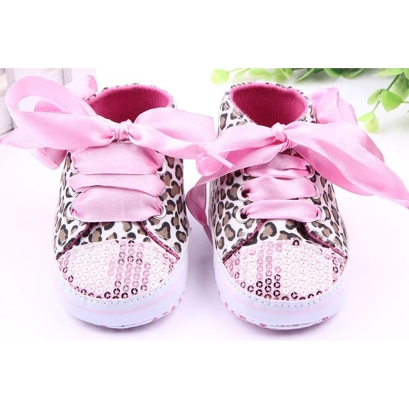 New Infant Toddler Leopard Sequins Sneakers Baby Girls Soft Sole Crib Shoes 6-9 Months 12cm pink