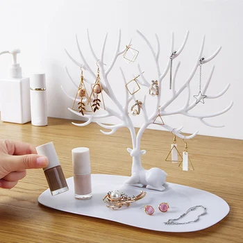 

Storage Racks Deer Earrings Bracelet Tray Tree Pendant Black Jewelry Rack Necklace Jewelry Display Stand 1PC Ring White