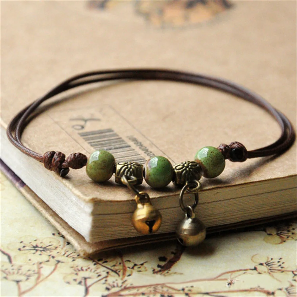 Simple Design Green Ceramic Anklet Women Hand-Woven Beaded Anklets Literature And Art Ethnic Style Girls Fashion Jewelry A463 | Украшения и