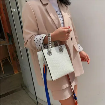 

Chic Crocodile Pattern Bucket Bags Brand Design Chain Handbags and Clutch 2019 New Fashion Wide Strap Shoulder Messenger Bags