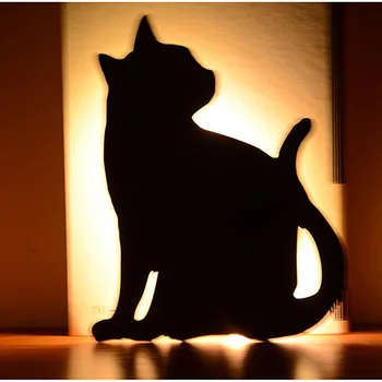

NEWKBO Creative Simple Mirror Cat Decoration Light 3D LED Night Light Sound Control Projection Lamp Warm White Holiday Gift
