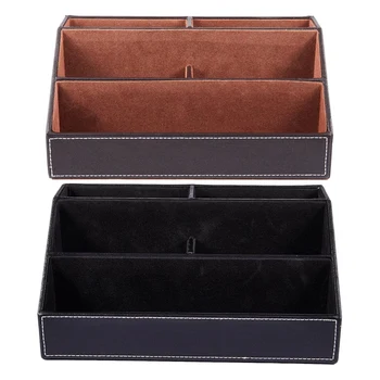 

2 Pcs Black PU Leather Multi-Function Desk Stationery Organizer Storage Box, Pen/Pencil ,Cell Phone, Business Name Cards:1 Pcs W