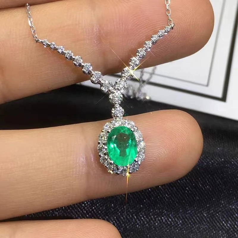 Natural Green Emerald Stone Necklace 