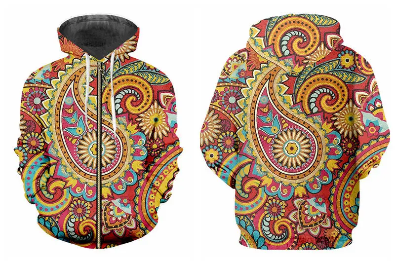 zip up hoodie Модные толстовки на молнии с цветочным узором пейсли, толстовки с 3D принтом для мужчин и женщин, толстовки с капюшоном в стиле ретро, уличные пальто на молнии размера плюс, мужские SX-7XL - Цвет: zip up hoodie