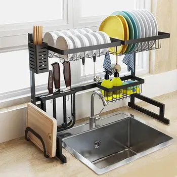 

65/85Cm Stainless Steel Dish Drainer Dish Rack Over Sink Organizer For Kitchen Supplies Home Utensils Cutlery Drying Storage