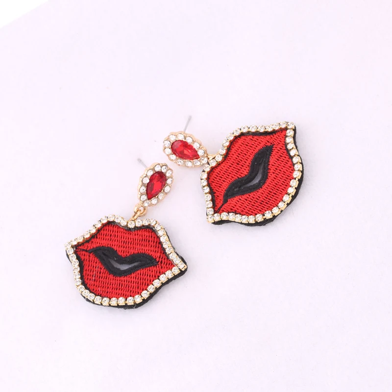 Red Crystal Oorbellen Drop Earrings For Women Bohemian Mouth by Handmade Statement Earrings Boho Fashion Jewelry Gifts for women