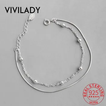 

VIVILADY 925 Sterling Silve Double Multilayer Women Charm Bracelet Chic Punk Snake Bone Round Bead Chain Female Part Jewelry