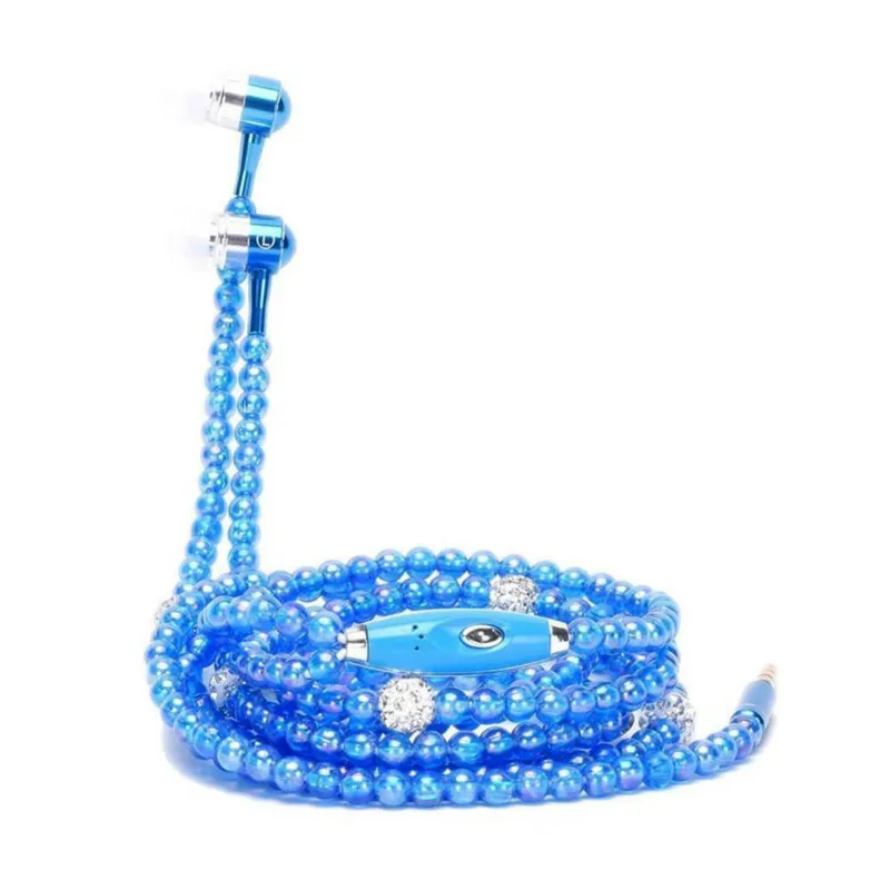Pearl Necklace Earphones Rhinestone Jewelry With Mic Headset Line Type Earpiece For Iphone Xiaomi Huawei Connect To Audio Device