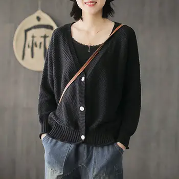 

autumn spring women sweater knitted cardigan short Literary style casual v-neck women clothes 0.4