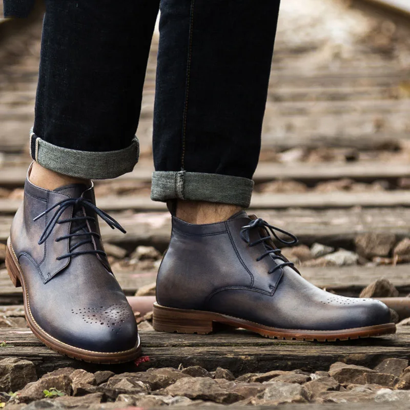 

2019 Handmade Martin Boots High Top Leather Shoes Genuine Leather Men's Lace Up Boots Vintage Style Mens Leisure Boot
