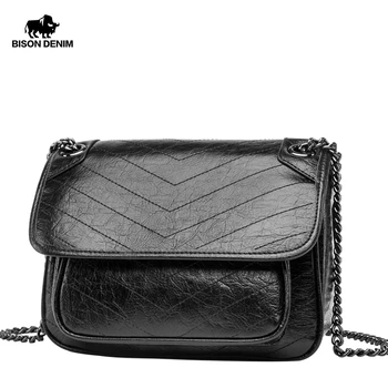 

Bison Denim New Women's Shoulder Bags For Ladies Handbags Designer Leather Chain Bag Fashion Black Messenger Bag Luxury