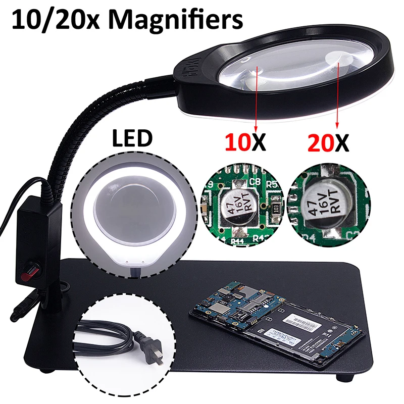  Desk Magnifying Glass With Led Lights Support Lamp Electronic illuminated Magnifier For Reading Pho - 4000068132556
