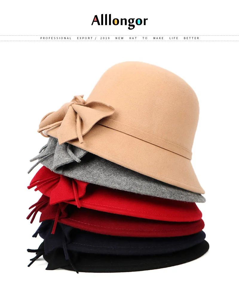 Zesoma Winter Fedora Hats Women Vintage Big Bow Bowler Hat Hat Caps 