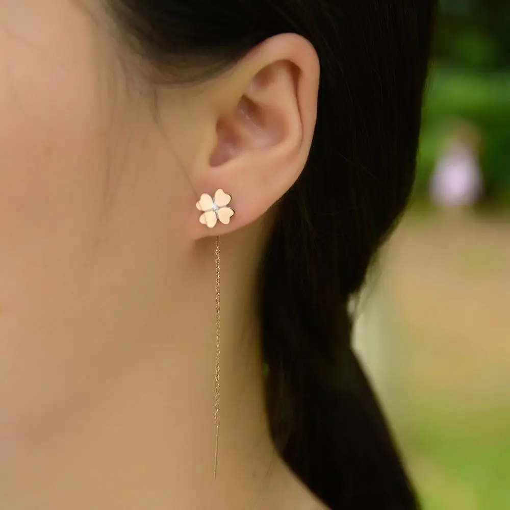 SDA Four Leaf Clover Women Drop Earrings Lucky Jewelry With Certification Real Diamond