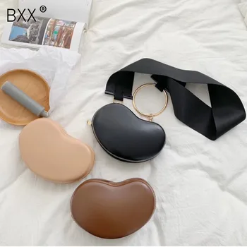 

[BXX]2020 Spring Summer Woman New Black Wide Single Strap Zipper Heart Pattern PU Leather Messenger Bag All Match LM024