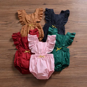 

2020 Newborn Baby Girl Clothes Baby Summer Clothing Ruffled Sleeveless Bodysuit Solid Playsuit Jumpsuit Outfits Sunsuit Romper