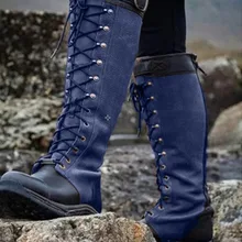 Женская прогулочная обувь; высокие сапоги до колена; обувь в гладиаторском стиле на плоской подошве со шнуровкой; ботиночки из искусственной кожи на плоской подошве; обувь для улицы; Botas Mujer