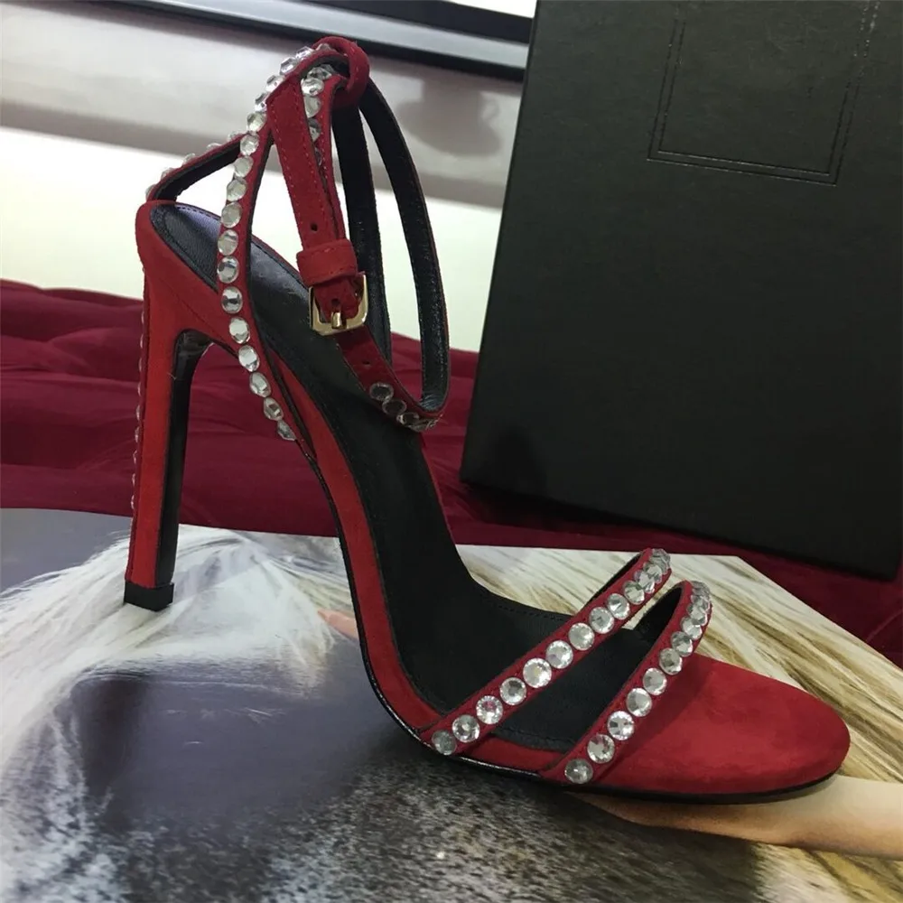 Red Chueyz Одежда высшего качества Ремешок на щиколотке на каблуке женские босоножки Летние женские туфли с открытым носком высокий тонкий каблук Сандалии под платье, для вечеринки, большие Size42 - Цвет: Red