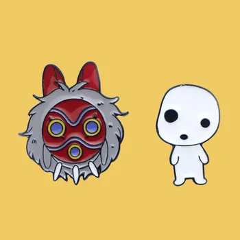 

O204 Wholesale 10pcs/lot Cartoon Mononoke Hime Mask Metal Enamel Pins And Brooches For Women Men Lapel Pin Bags Badge Cool Gifts