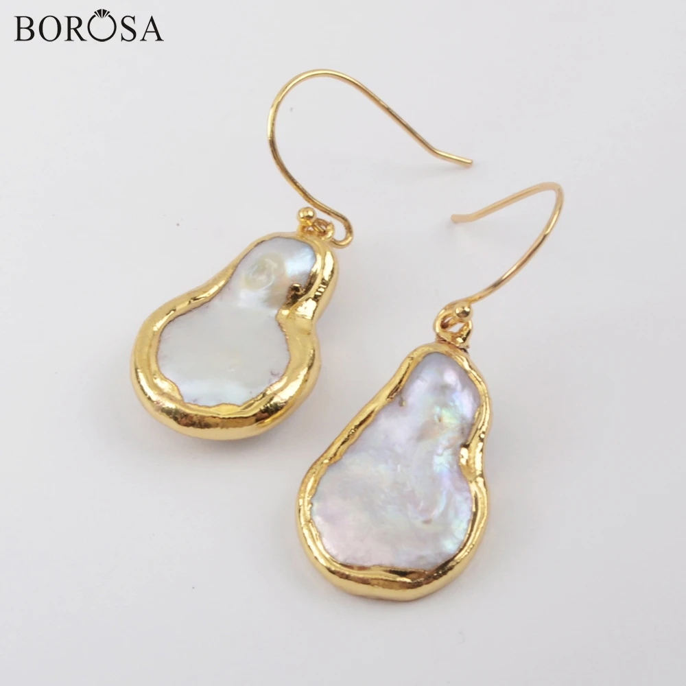 

BOROSA Natural Pearl Hook Earrings 5Pairs Gild Freeform Natural Freshwater Pearls Dangle Earrings Jewelry for Lady Gifts G1915-E