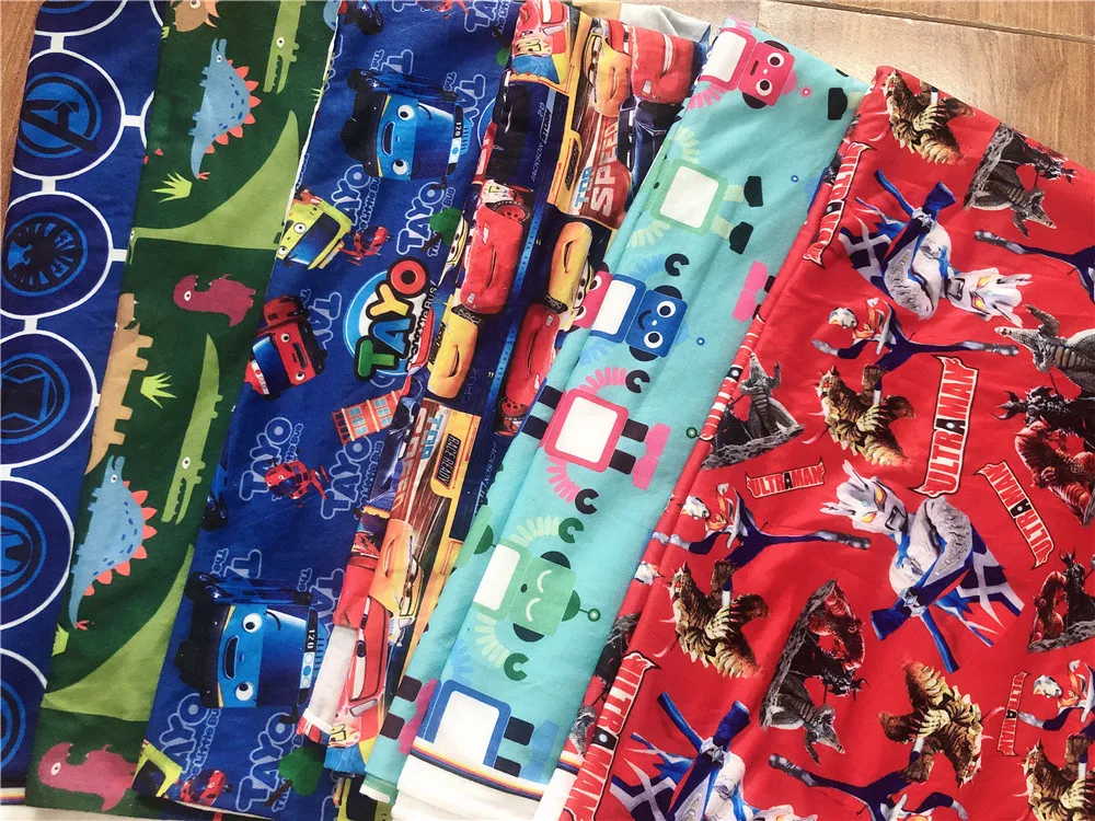 

width150m the Avengers Altman car dinosaur elastic knit cotton fabrics Patchwork DIY boy clothing material Sewing hat T-shirt