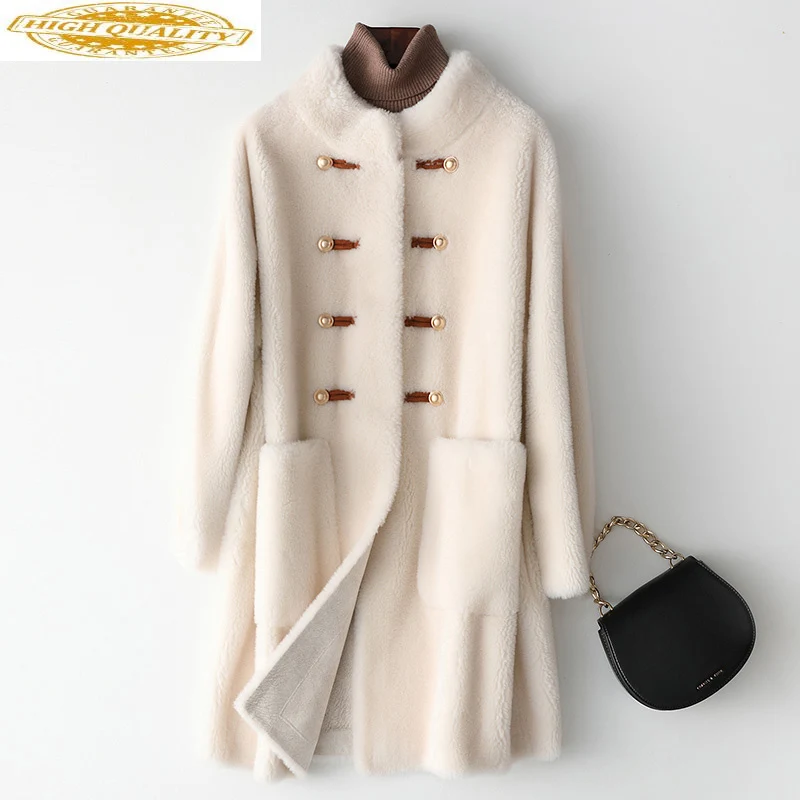 

AYUNUSE 100% Wool Jacket Winter Real Fur Coat Women Long Sheep Shearing Fashion Fur Coats and Jackets Women 2020 Y622 KJ3556