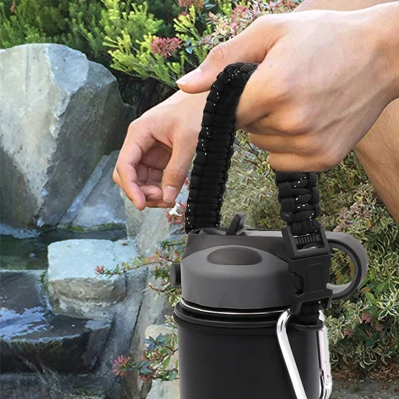 

4 Piece Umbrella Cord Handle for Wide Flask Bottles, 12 Oz-64 Oz Water Bottle with Safety Ring and Carabiner