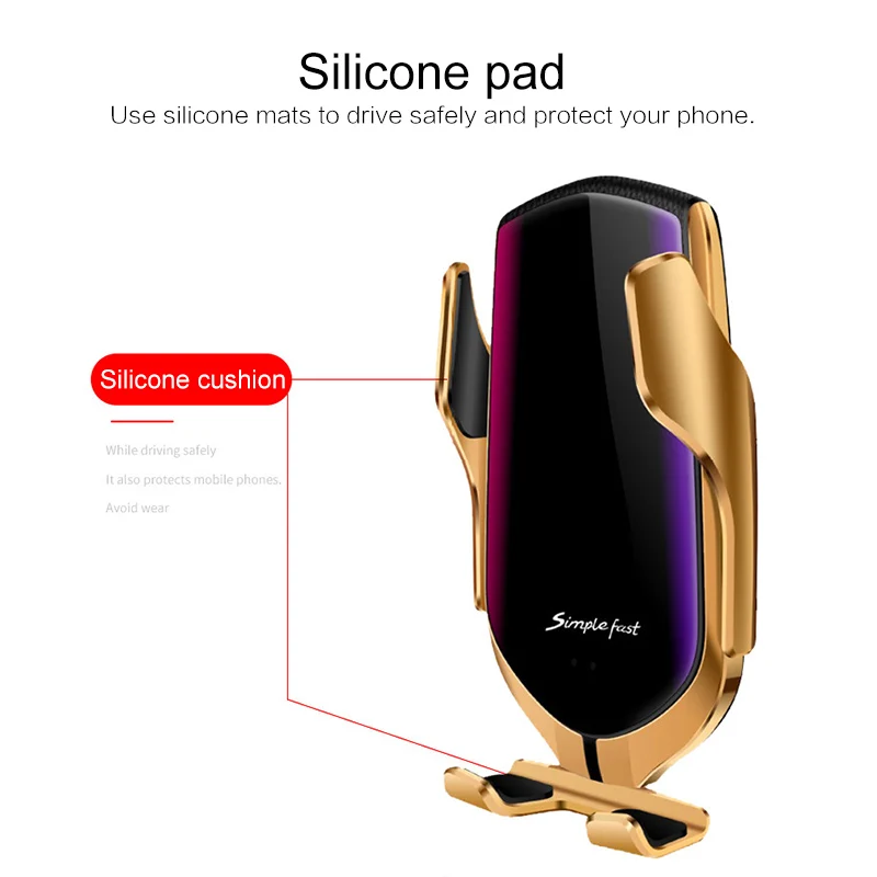  R1 Automatic Clamping 10W Wireless Charger Car Holder Smart Infrared Sensor Qi GPS Air Vent Mount M - 4000067269982