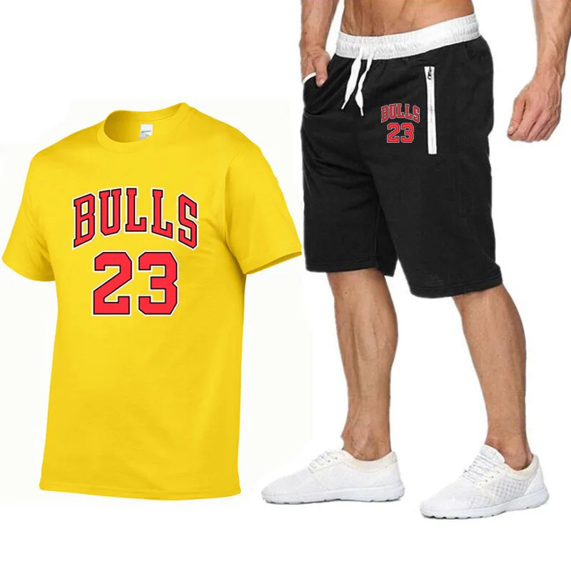 Jordan Новинка bull 23 футболка шорты наборы мужские с буквенным принтом летние костюмы Повседневная мужская футболка брендовая одежда streetwar топы Мужские