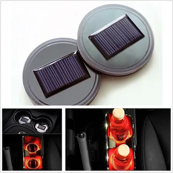 

Solar LED Car Cup Holder Mat Waterproof Bottle Drinks Coaster Built-in Vibration Automatically Turn On at Dark Sensor for Car