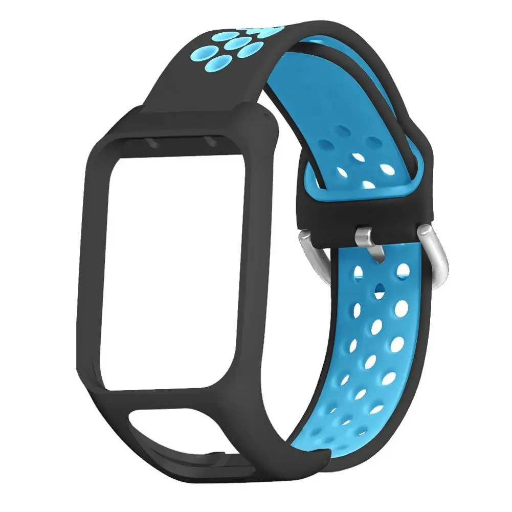 Black Blue Двухцветный силиконовый сменный ремешок на запястье TomTom Runner 2 3 Spark 3 gps Спортивные Часы Мягкий ремень часы Браслет аксессуар - Цвет ремешка: Black Blue