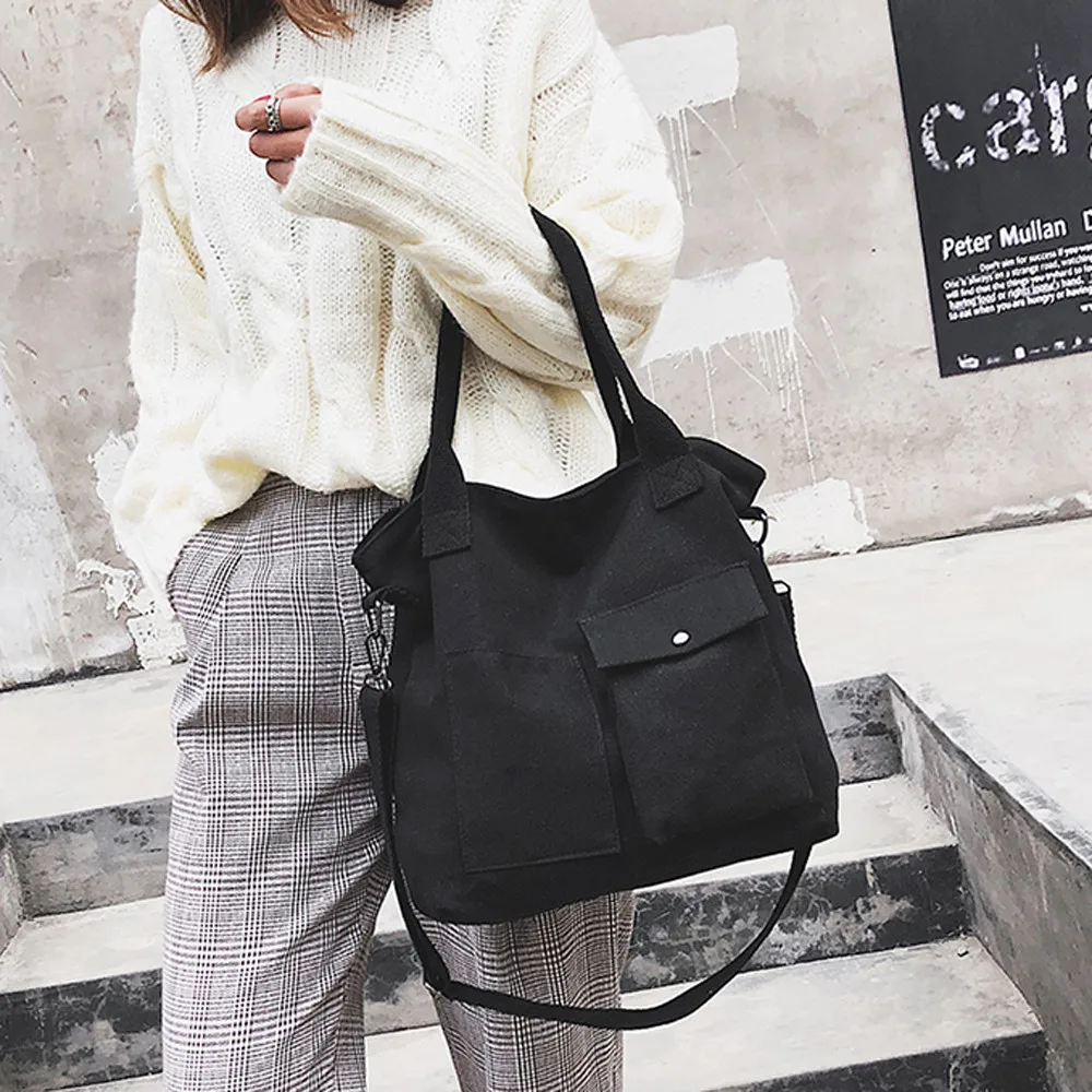 

сумка женская Large Pocket Casual Tote Fashion Solid Soft Totel Bag Hasp Canvas Bags Solid Color Messenger Shoulder Bag &&7