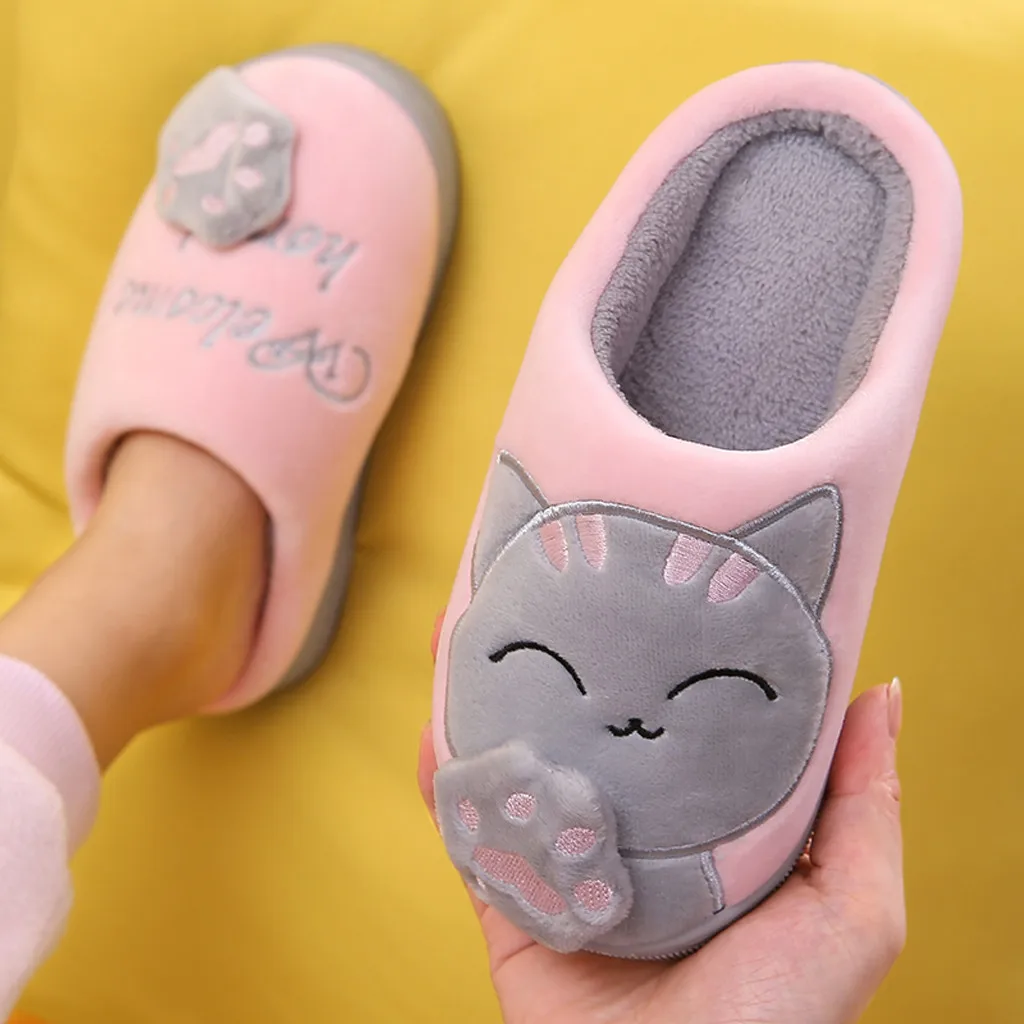 Детская Хлопковая обувь; детские домашние тапочки; зимние тапочки для маленьких мальчиков и девочек; нескользящая домашняя обувь с рисунком кота