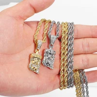 Pendentif tête de jésus-Christ pour hommes, collier à breloques en cristal brillant glacé avec chaîne, bijoux Hip Hop 2