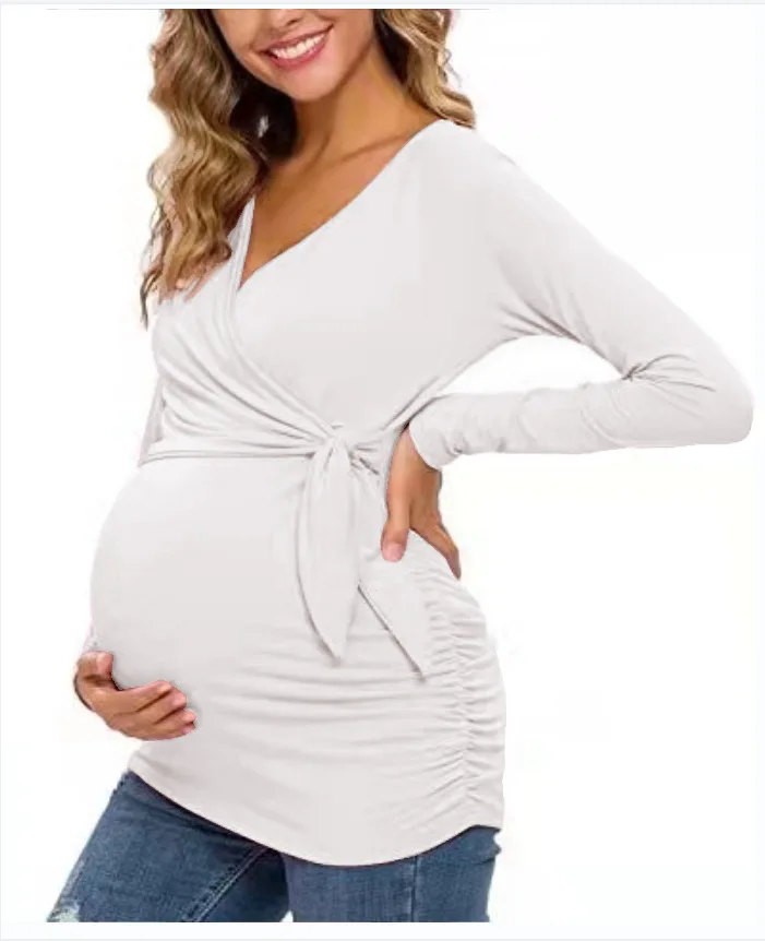 Maternity Wear T-shirt Shirt Maternity Wear Spring and Autumn Tops Breastfeeding V-neck Sexy Tops Pregnant Women Breastfeeding 4