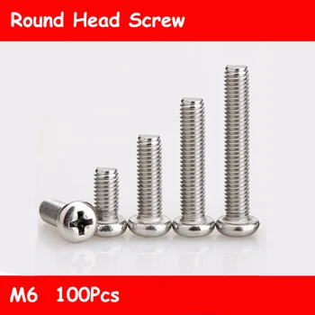 

100pcs M6 304 stainless steel round head screw GB818 pan head Phillips screw