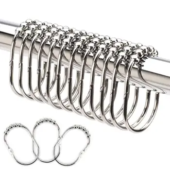 

Wide Shower Curtain Rings/Hooks Set, Decorative Polished Chrome Finish, Easy Glide Rollers, 100% Rustproof Stainless Steel, Set