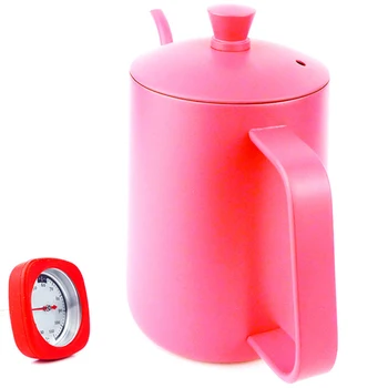 

Stainless Steel Coffee Kettle 600Ml Teflon Coating Long Mouth Spout Teapot Water Jug with Thermometer Coffee Pot Tools