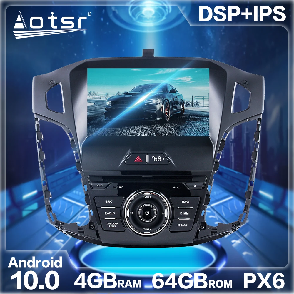 Автомобильный радиоприемник Aotsr PX6 Android 10 0 4 + 64 ГБ GPS навигация DSP для Ford focus 2010 2014 HD