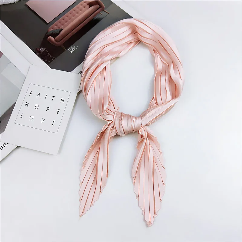 

New Solid Color Black White Red Pink Small Square Twill Silk Satin Neck Scarf Women Hair Headband Scarves
