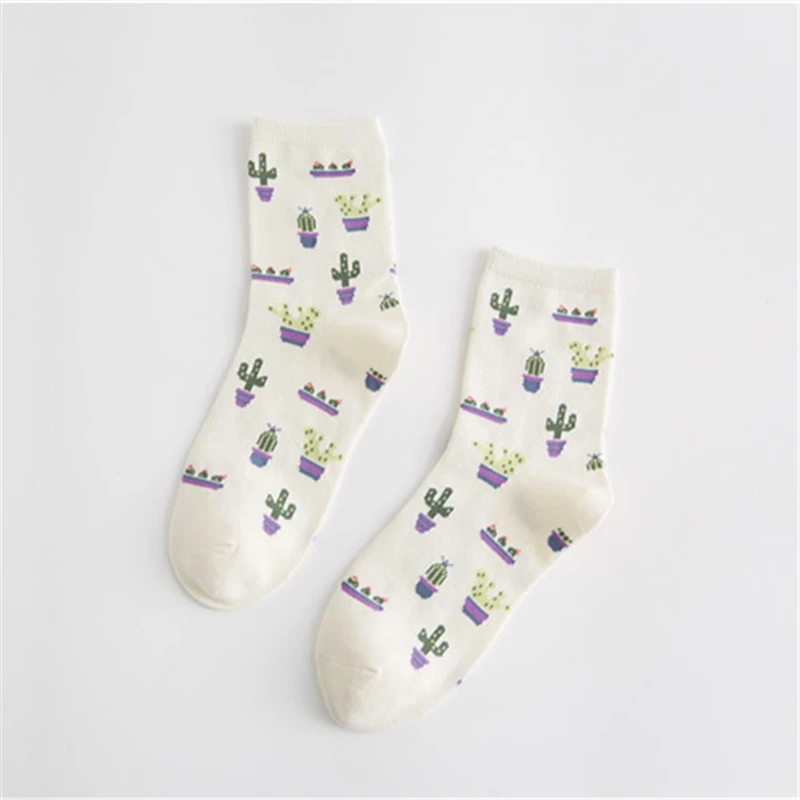 Носки С КАКТУСОМ для девочек, удобные летние милые повседневные Мягкие носки из хлопка теплые женские носки meias, Прямая поставка - Цвет: White Cactus