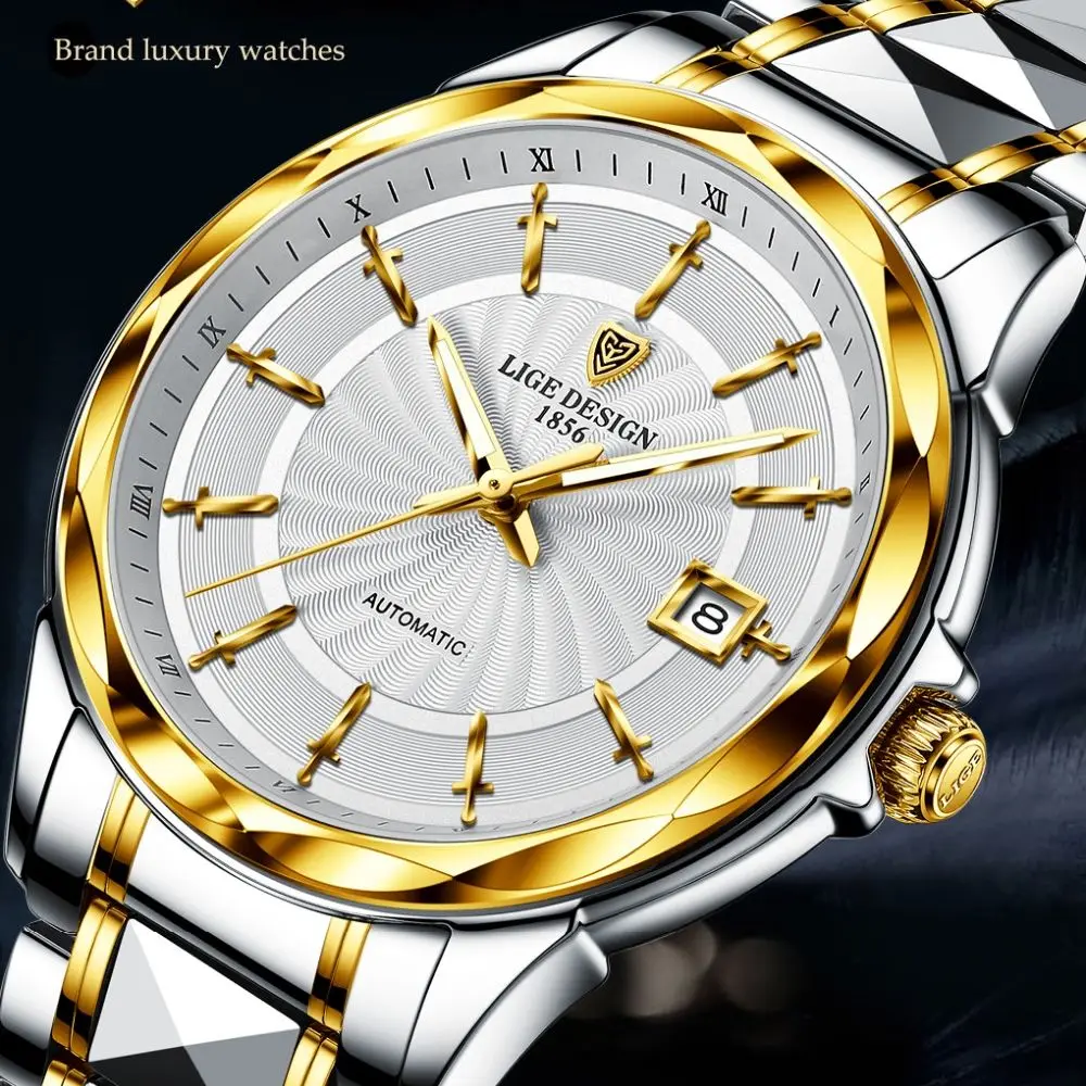

LIGE 6802 Men Luxury Dress Business Automatic Mechanical Watch 50M Waterproof Casual Sports Steel Band Male Wristwatches
