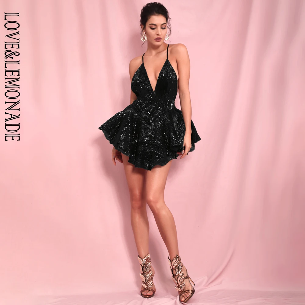 Женский костюм с блестками LOVE & LEMONADE пляжного типа глубоким V образным вырезом и