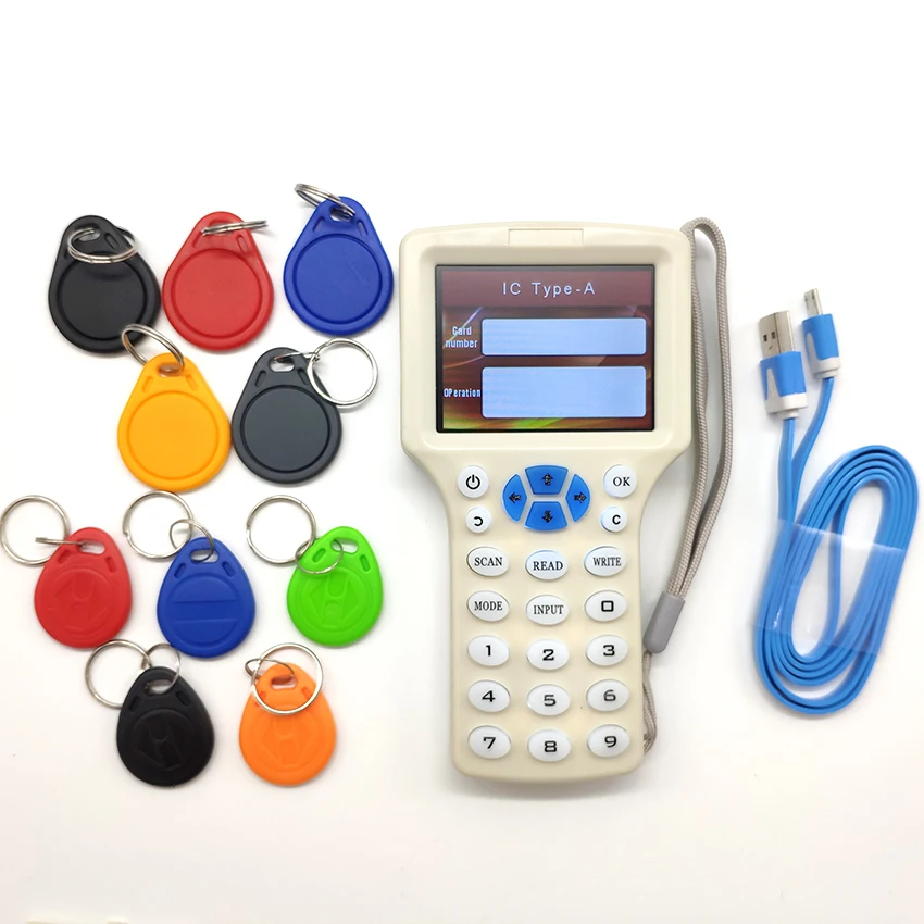 6 llaveros y 6 Tarjetas Duplicadora RFID 125Khz 5W Lector RFID Escritor Llave de Mano Copiadora Lector Escritor Tarjeta de identificaci/ón Clonador Duplicador Programador