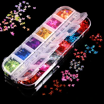 

Sparkly Shinning Butterfly Nail Sequins Polish Flakes Mixed Colors Holographics Paillette Glitter 3D Slices Art Decoration