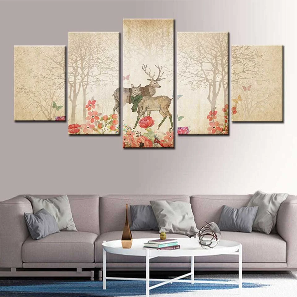 Wall Art Canvas Painting Nordic Canvas Forest Art Print And Poster Elk