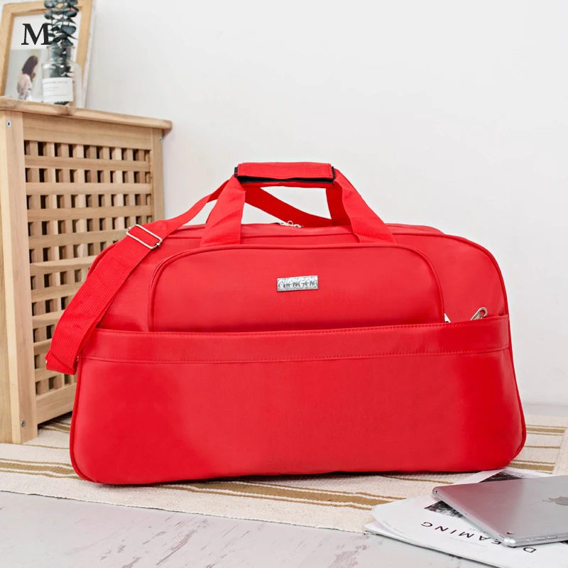 M Red Travel bag Большая Вместительная дорожная сумка Спортивные Сумки Женские Oxford Тканевые для путешествий снаряжение, чемодан сумка Повседневная Водонепроницаемая женская сумка для выходных - Цвет: M Red Travel bag